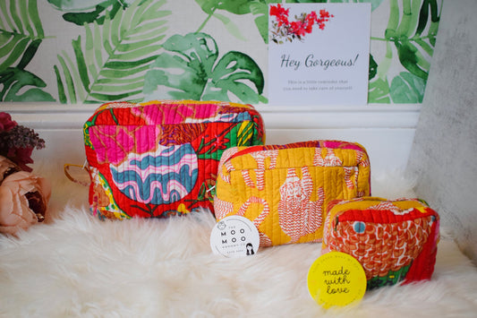 Gift for Mom Gift Ideas for Her Birthday Handmade Cosmetic bags Makeup Bag Travel Organizer Pouches Set of 3 Toiletries Kit Quilted pouch