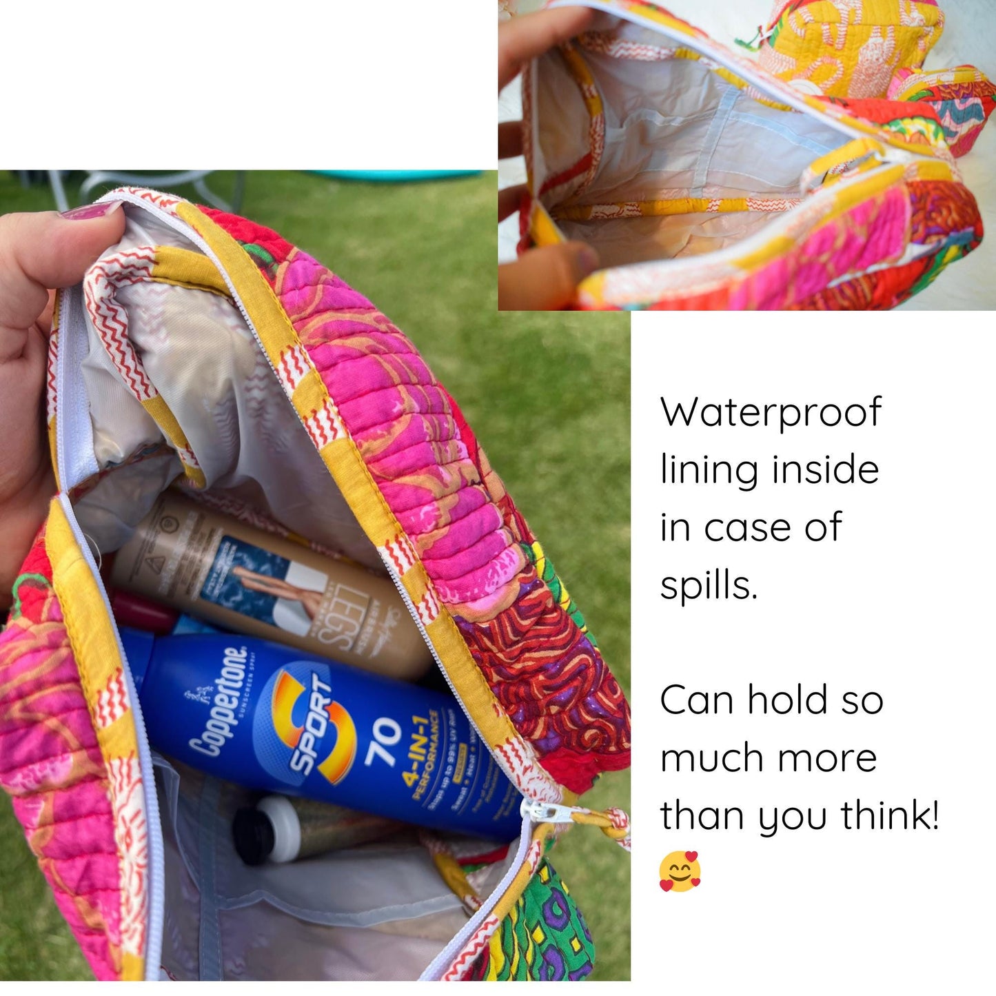 Set of 3 Toiletry Bags Quilted Pouches Indian Block Printed Bags Cotton Makeup Bag Gift for her Birthday Gift Ideas for Women Utility Pouch