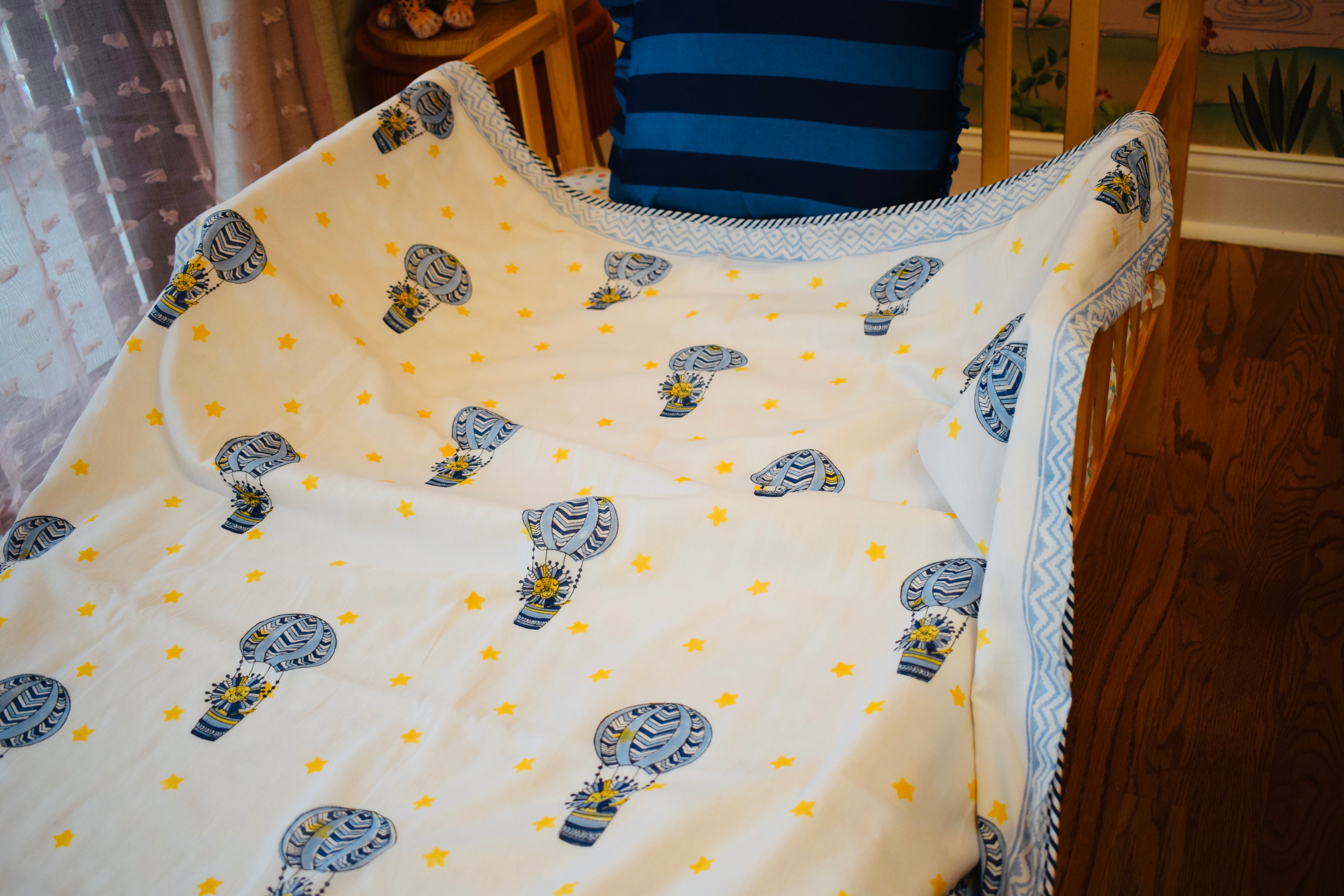 Kids Cotton Blanket – Hand Block Printed 3-Layer Indian Dohar Comforter (Lion + Cloud Print)