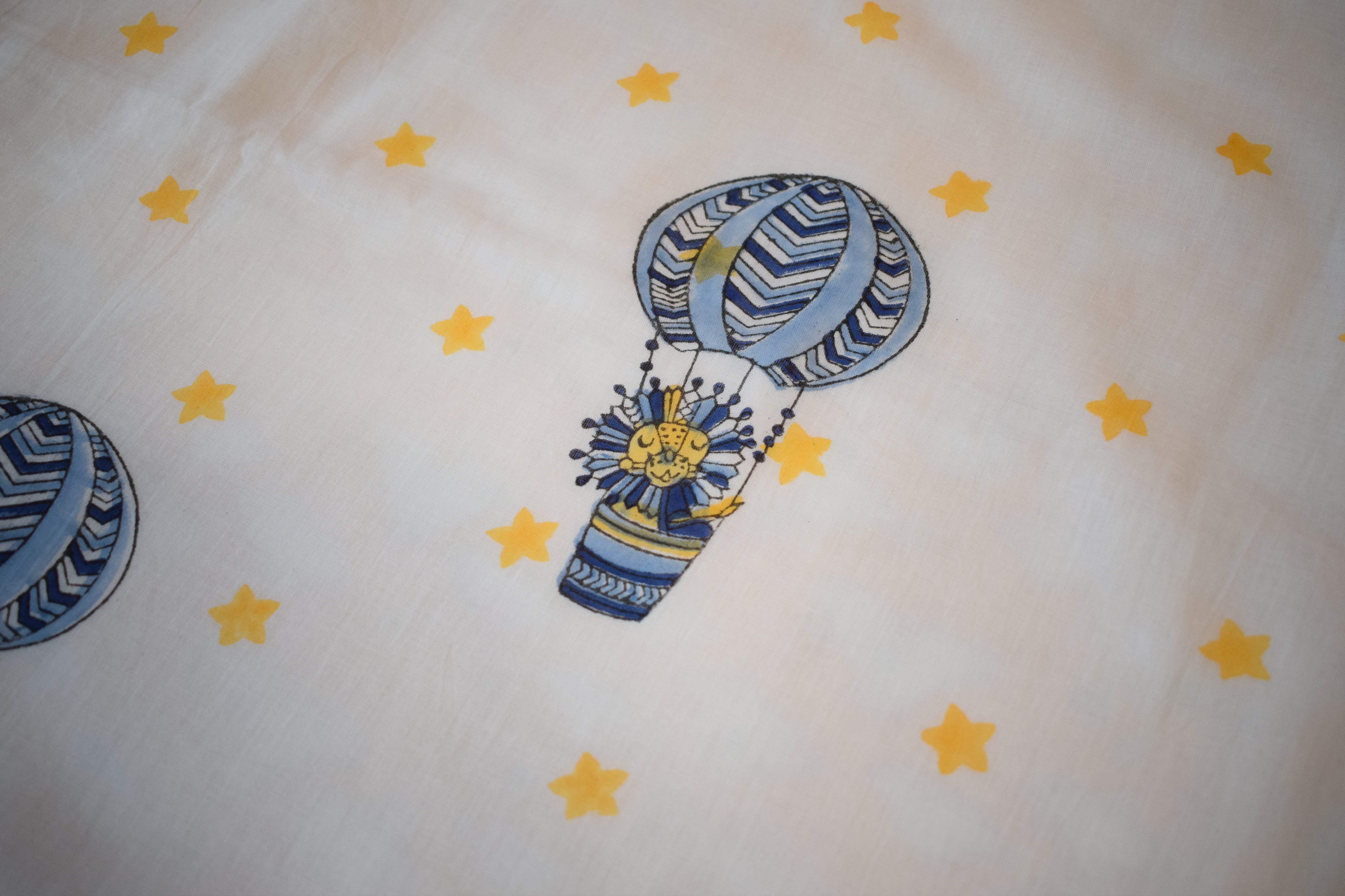 Kids Cotton Blanket – Hand Block Printed 3-Layer Indian Dohar Comforter (Lion + Cloud Print)