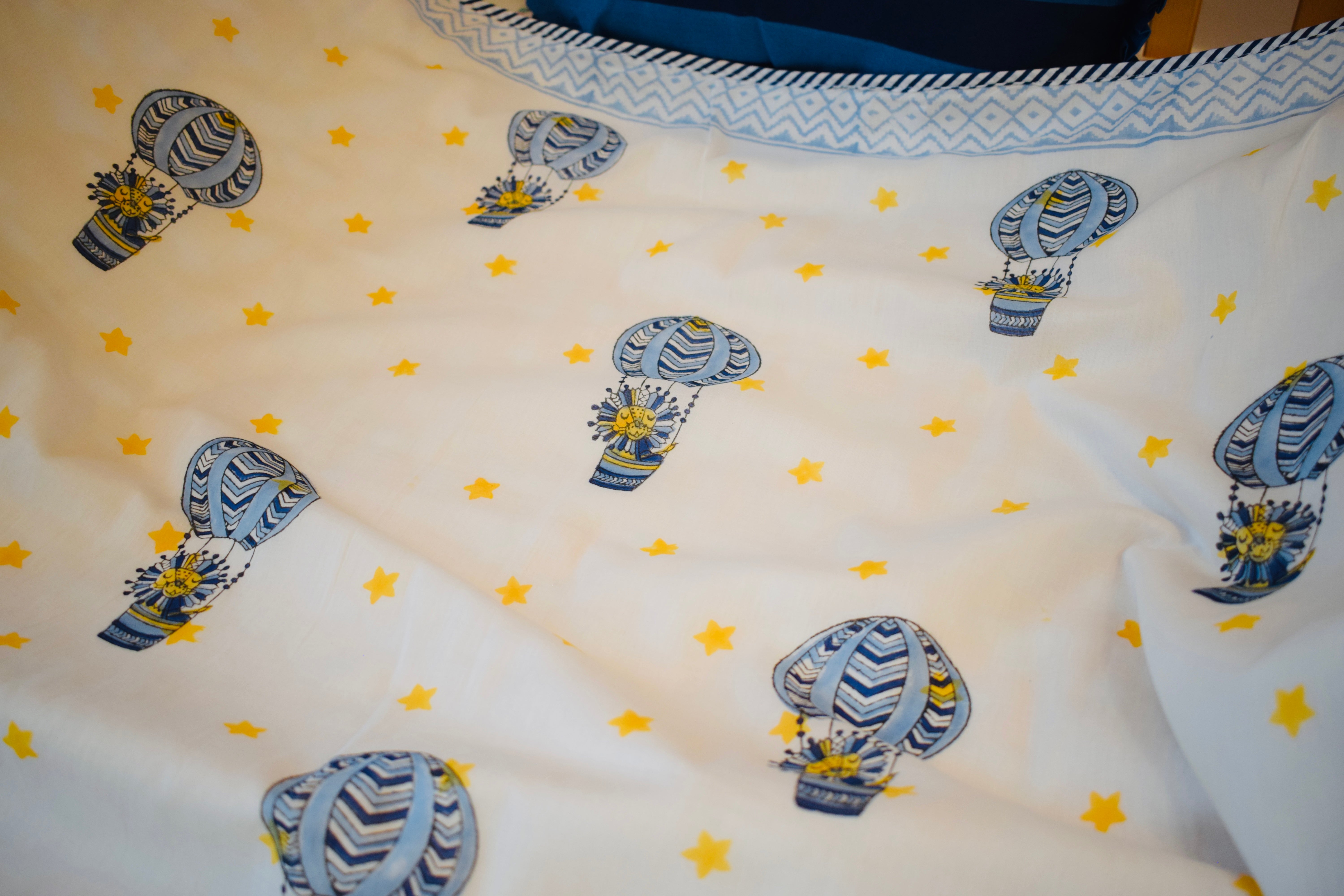 Kids Cotton Blanket – Hand Block Printed 3-Layer Indian Dohar Comforter (Lion + Cloud Print)