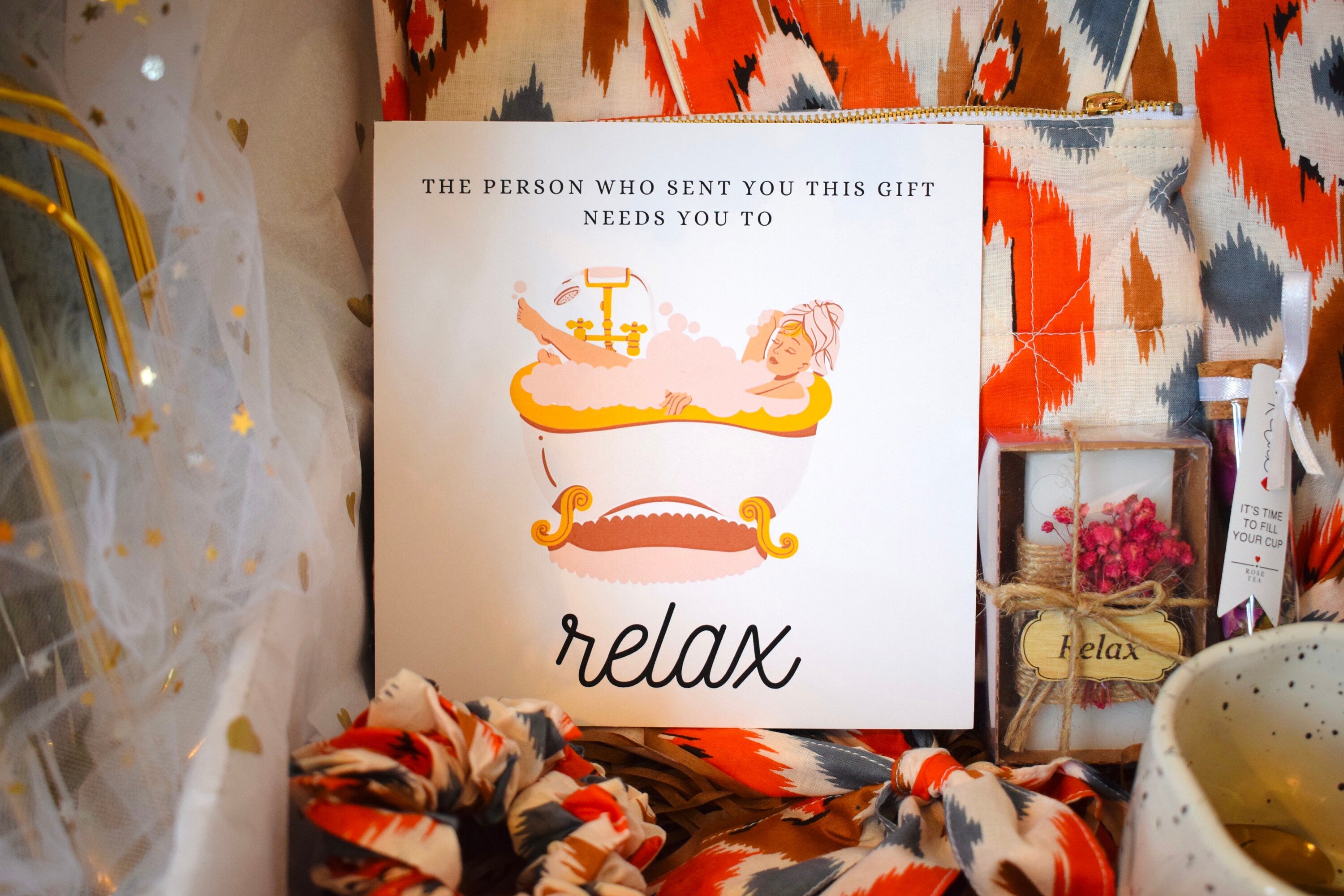 Relaxation Gift Box Hygge Indian Kimono SelfCare Kit Birthday Gift for her Thinking of you Sending Warm Hugs Take care package best mom gift