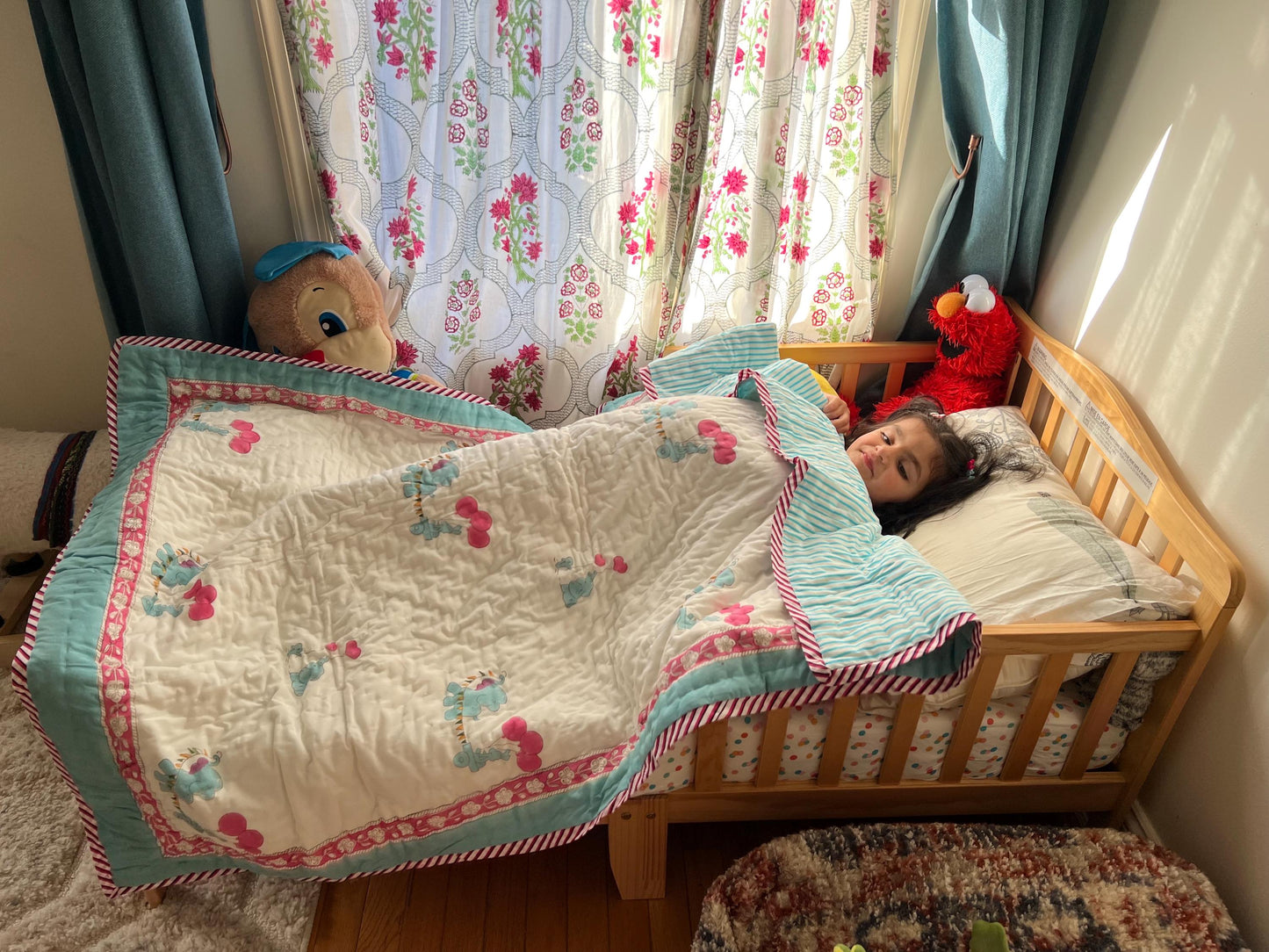 Handmade Toddler Quilt, Soft Cotton Block Print, Jaipur Razai Kids Blanket, Cozy & Unique Gift for Toddlers, Kids Birthday Gift Indian Quilt