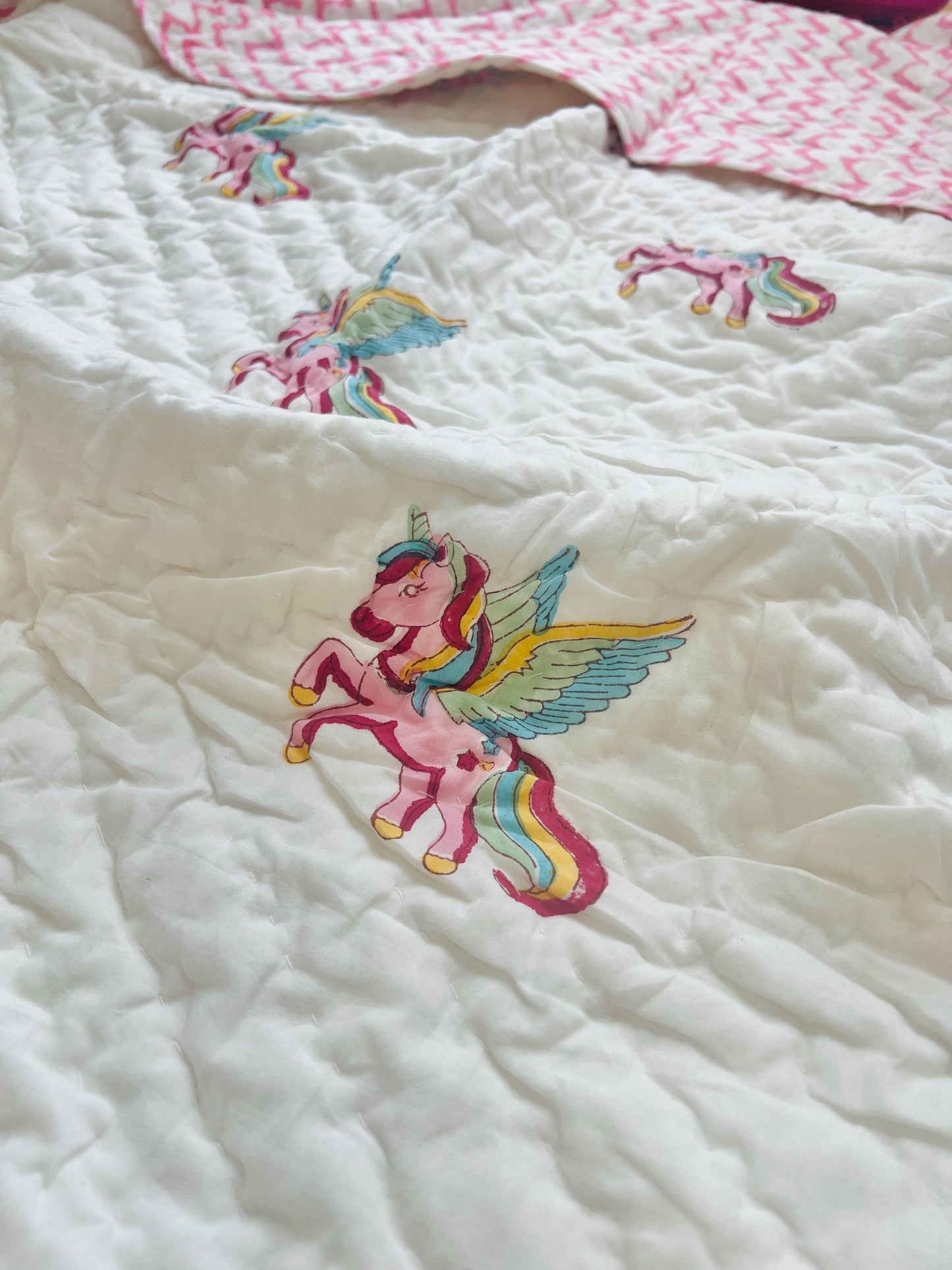 Toddler Quilt Soft Cotton Blanket Jaipur Razai Kids Nursery Decor, Baby Birthday Gift Ideas, Kids Blanket Block Printed Indian Print Quilt