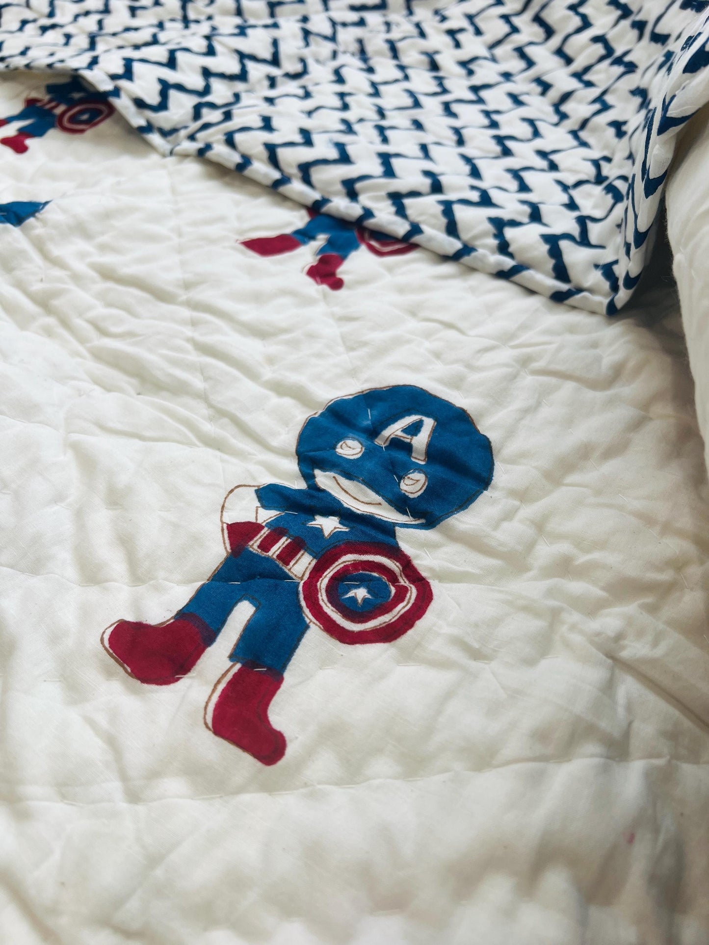 Handmade Toddler Quilt, Soft Cotton Block Print, Jaipur Razai Kids Blanket, Cozy & Unique Gift for Toddlers, Kids Birthday Gift Indian Quilt