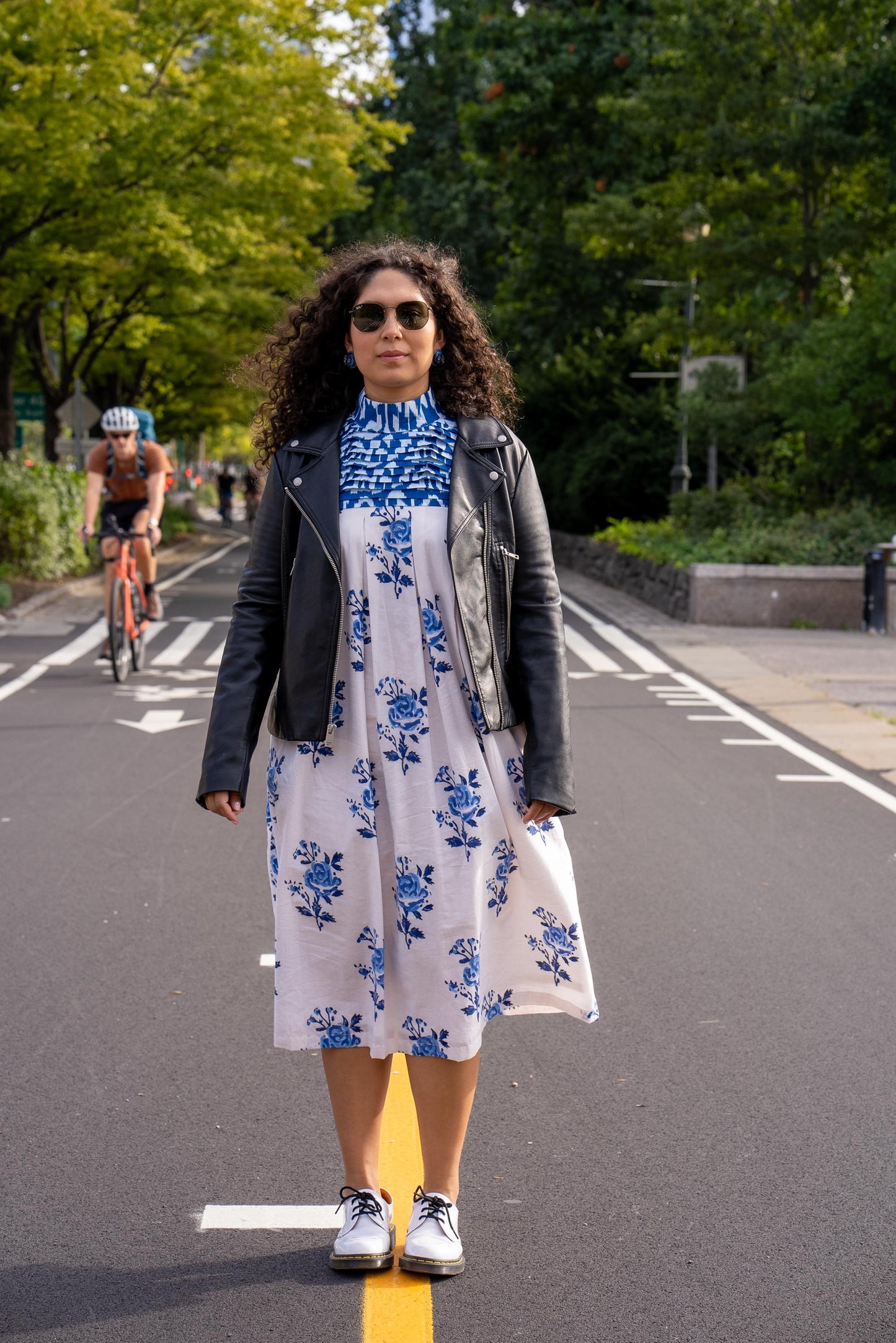 Midi Dress Blue Floral Dress Indian Cotton Dress Pleated Casual Dress Tunic Comfortable Vacation Wear Long Puff Sleeves Women Summer Dress