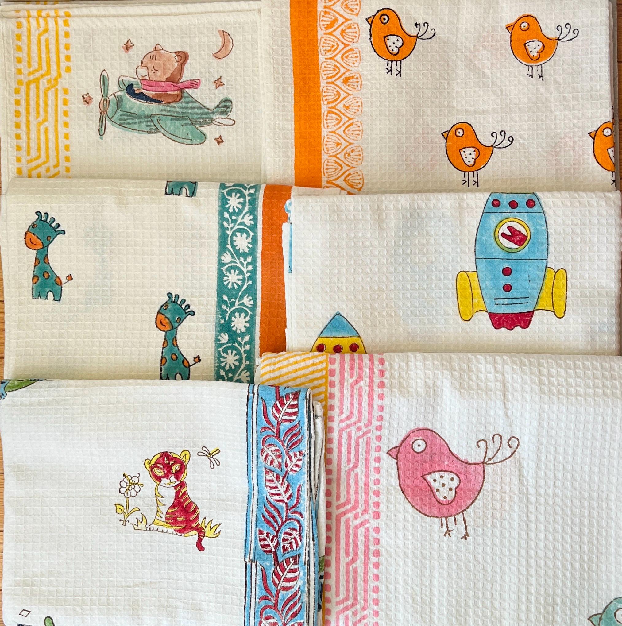 Kids Party Favors Toddler Towels Waterplay Quick Dry Beach Turkish Waffle Hand Block Print Machine Washable Kids Birthday Gift Animal Print