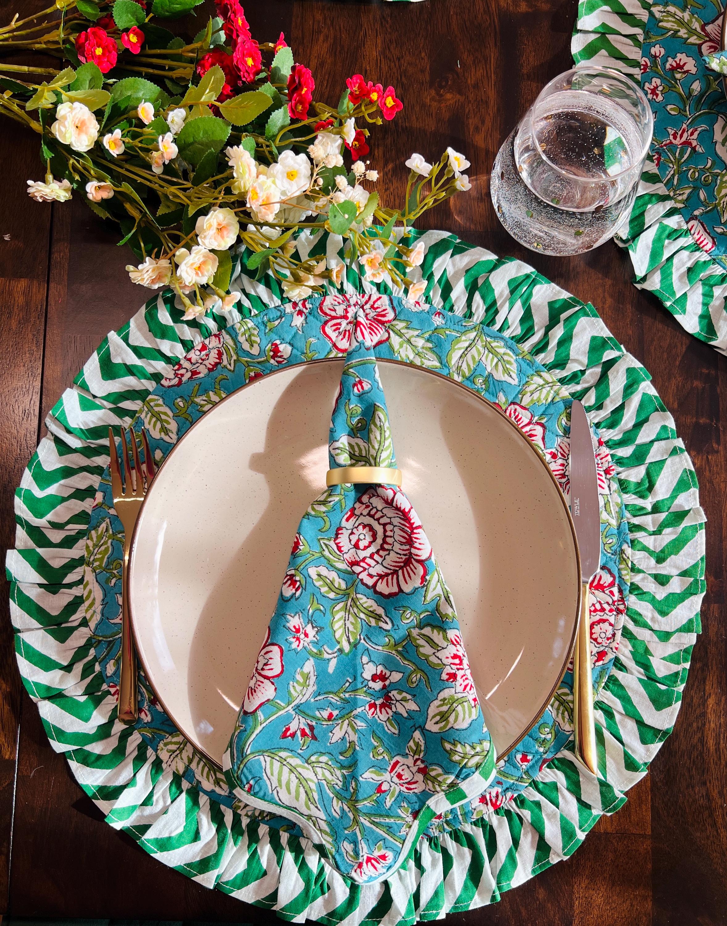 Gift for Mother’s Day Table Mat and Napkin Set Housewarming Gift Bright Floral Dining Placemats Quilted Cotton Mat Boho Dining Decor Set