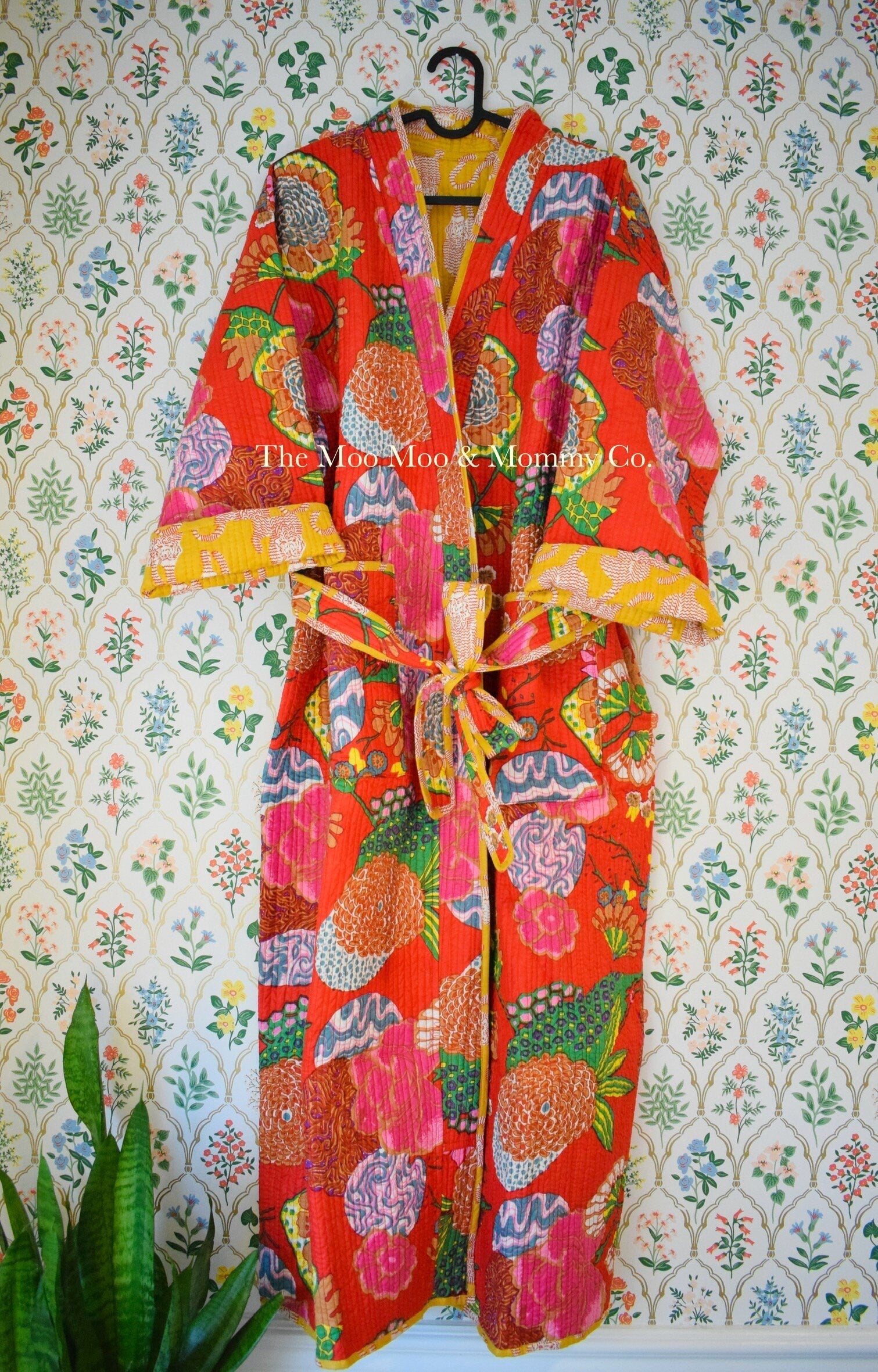 Quilted Housecoat Reversible Indian Robe Time to Relax Spa Gift Box Self Care Kit for her Birthday Gift for Women Block Printed Animal Print