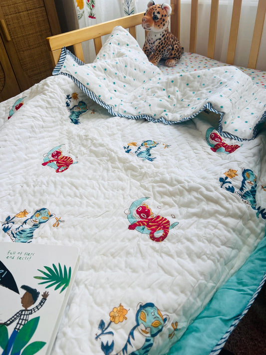 Handmade Toddler Quilt, Soft Cotton Block Print, Jaipur Razai Kids Blanket, Cozy & Unique Gift for Toddlers, Kids Birthday Gift Indian Quilt