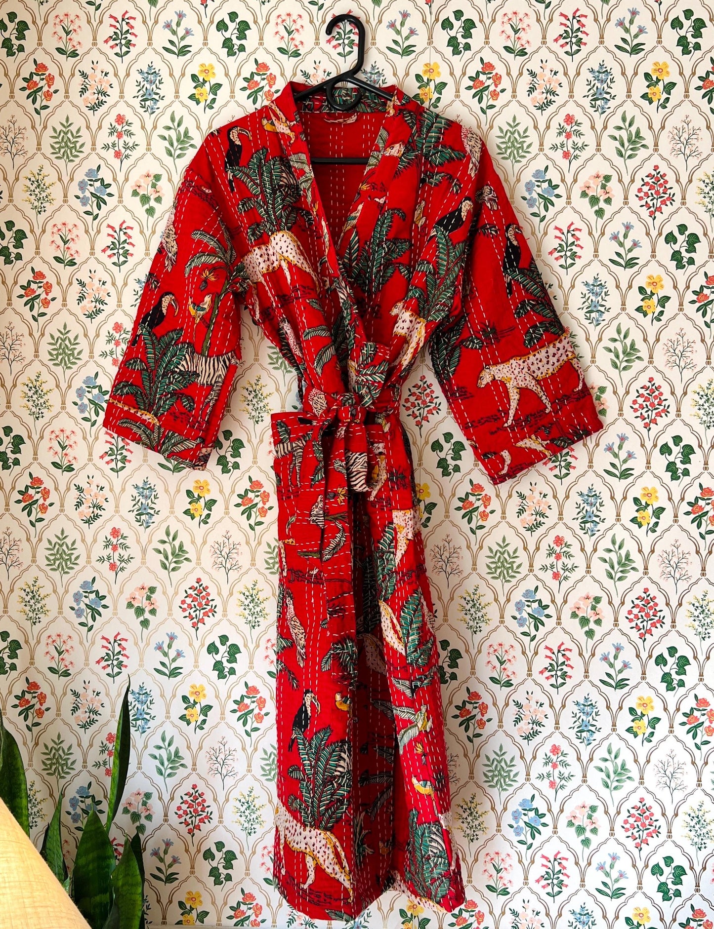 Kantha Cotton Kimono Hand Stitched Indian Robe Cozy Japanese Kimono Animal Print Kantha Stitch housecoat Winter Kimono Holiday Gift for Her