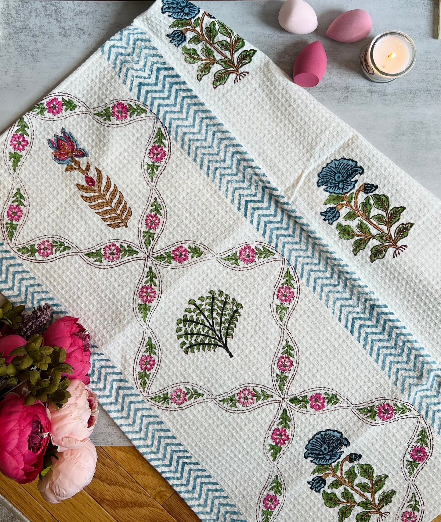 Quick Dry Towel Gift for Her Gifts for Mom Spa Towel Beach Towel Block Printed Towel Waffle Cotton Towel Gift for Spa lover Travel Accessory