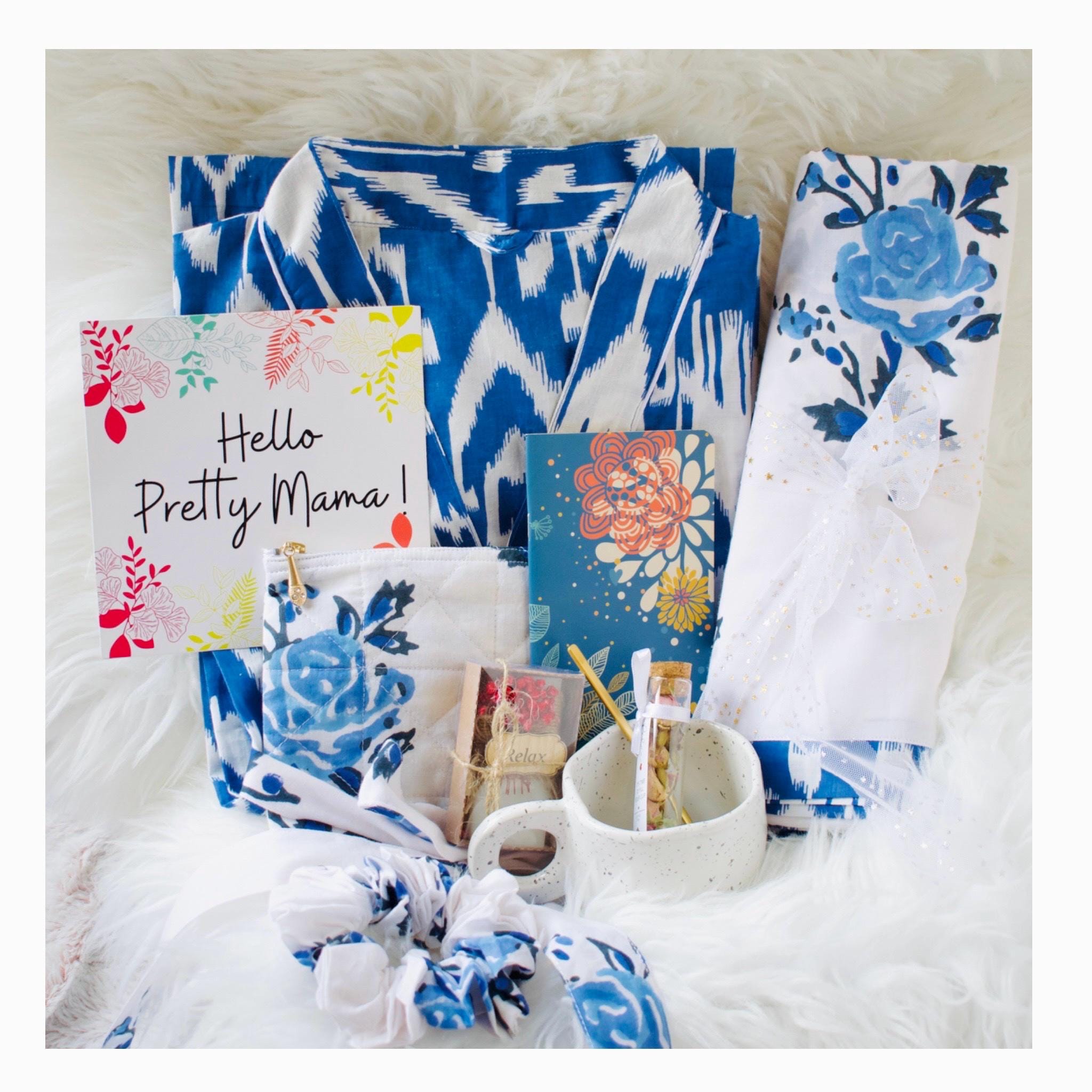Expecting Mom Gift | Baby Gift Basket | First Time Mom Gift | Baby Shower Box New Born Swaddle Blanket & Women Kimono Robe | Push Present