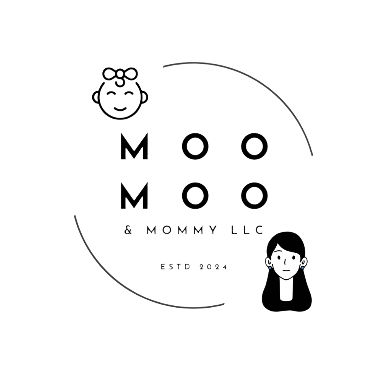 Logo with cartoon characters and text for a company named 'Moo Moo & Mommy LLC'.