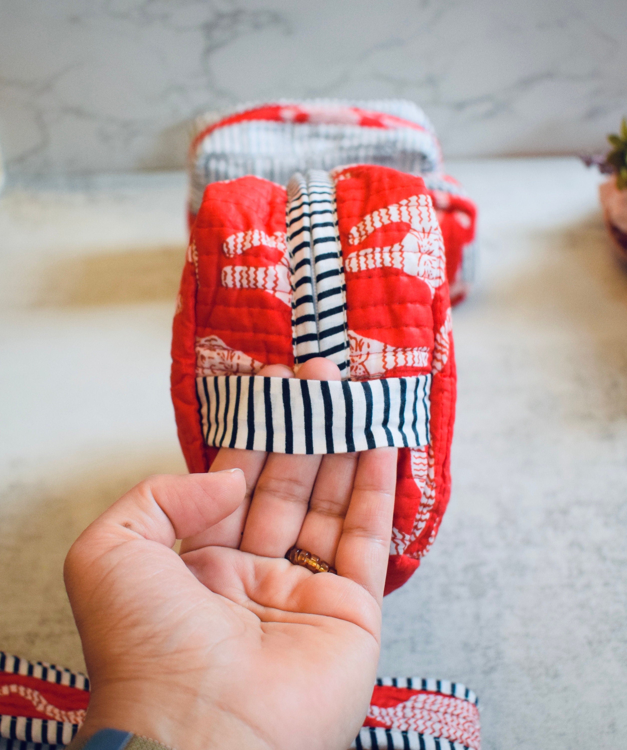 Toiletry Bags Quilted Pouch Cotton Travel Organiser Makeup Bag Gift for her Birthday Thank You Gift Utility pouches Set of 3 block printed