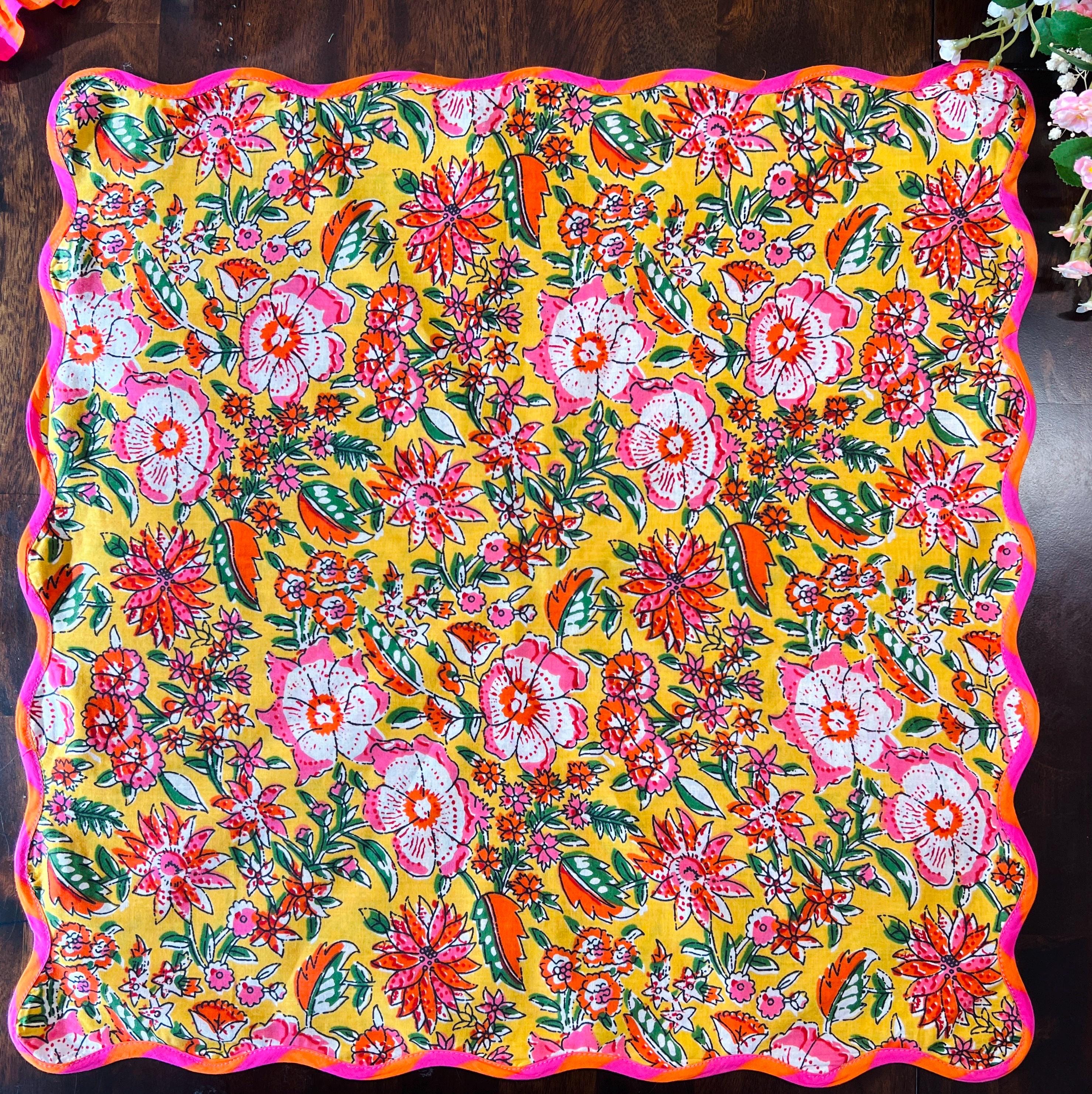 Gift for Mother’s Day Table Mat and Napkin Set Housewarming Gift Bright Floral Dining Placemats Quilted Cotton Mat Boho Dining Decor Set