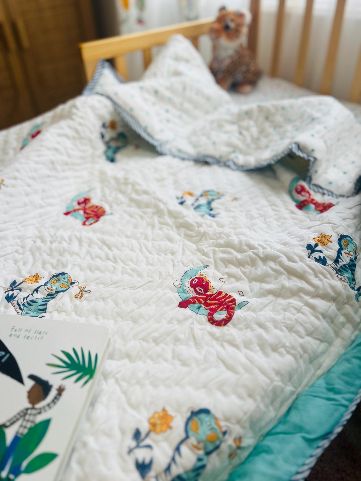 Toddler Quilt Soft Cotton Blanket Jaipur Razai Kids Nursery Decor, Baby Birthday Gift Ideas, Kids Blanket Block Printed Indian Print Quilt