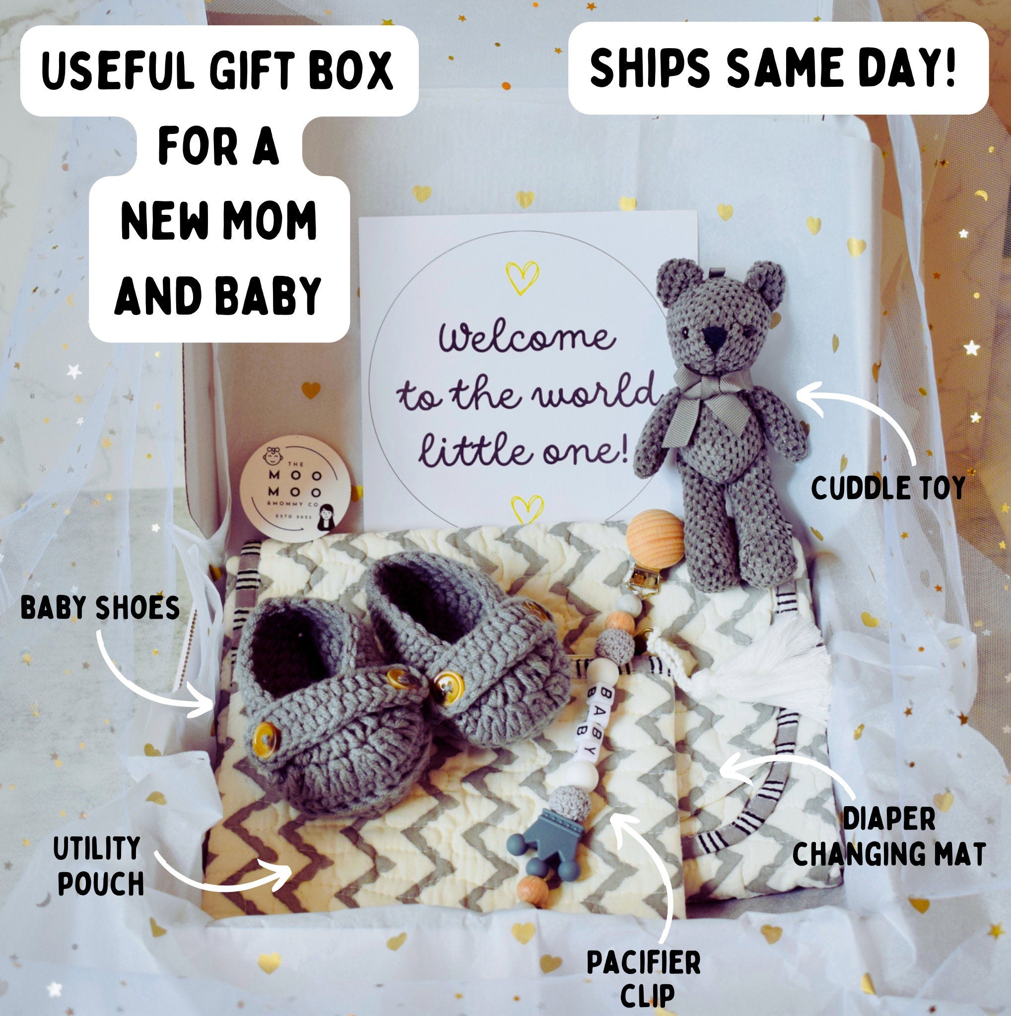 New Baby Gift Box Congratulations Diaper Changing Mat Useful Gift Box for Newmom Baby Gift Box Gender Neutral Baby Gift Box Baby Shower Gift