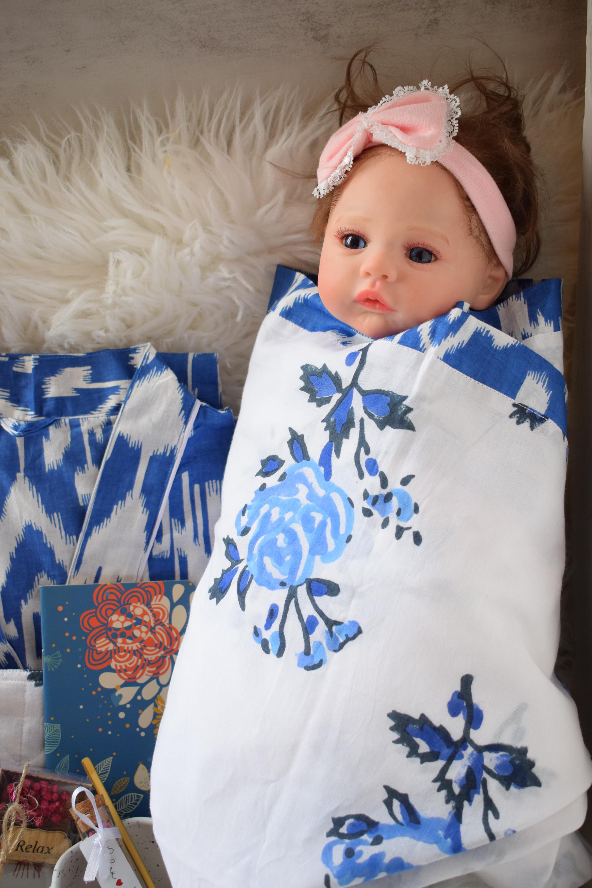 Expecting Mom Gift | Baby Gift Basket | First Time Mom Gift | Baby Shower Box New Born Swaddle Blanket & Women Kimono Robe | Push Present