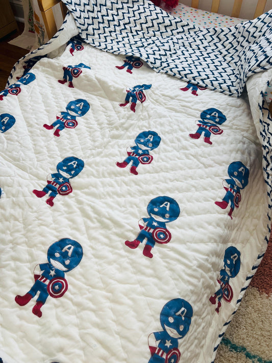 Toddler Quilt Soft Cotton Blanket Jaipur Razai Kids Nursery Decor, Baby Birthday Gift Ideas, Kids Blanket Block Printed Indian Print Quilt