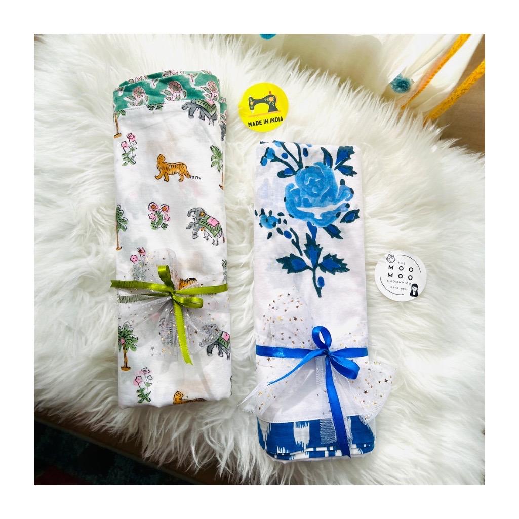 Set of 2 Soft Cotton Baby Swaddle Gender Neutral Newborn Gift for Baby Shower Handblock Printed Blanket Dohar Nursing Cover New Mom Gift
