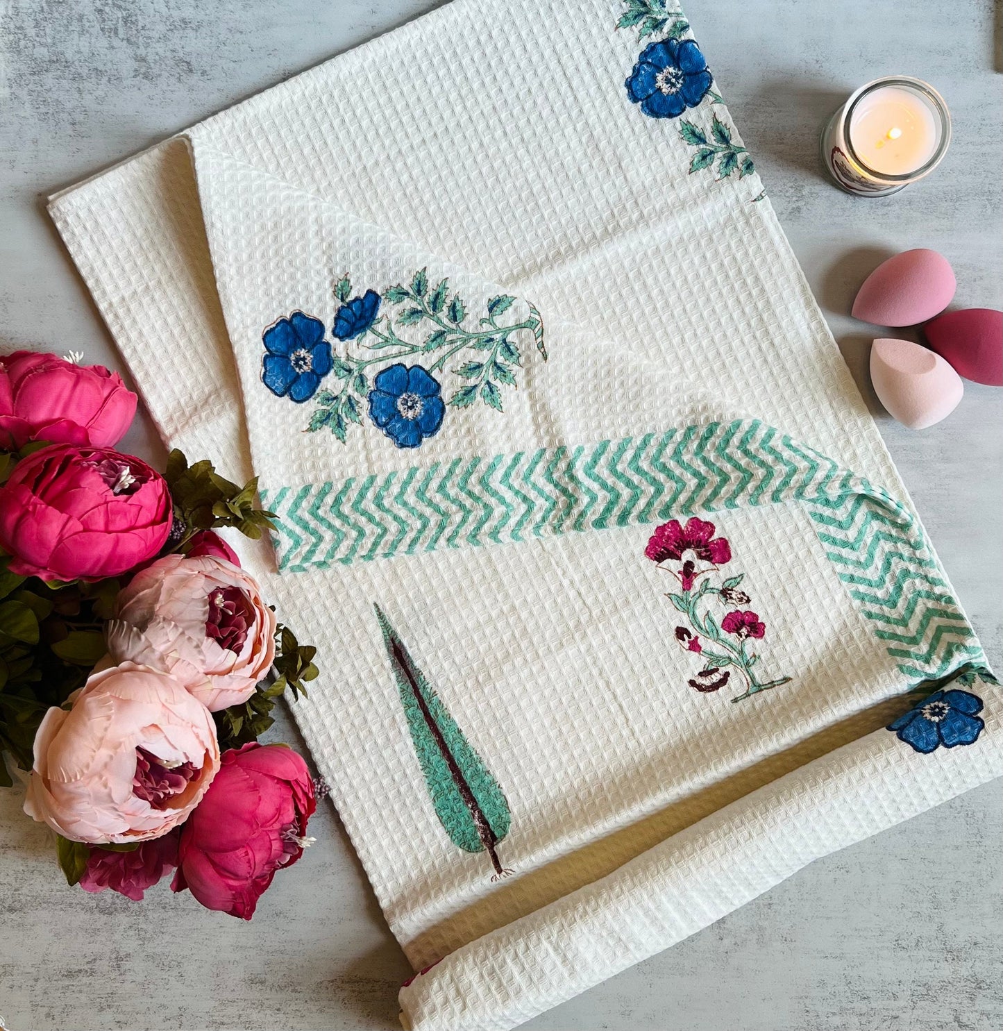 Quick Dry Towel Gift for Her Gifts for Mom Spa Towel Beach Towel Block Printed Towel Waffle Cotton Towel Gift for Spa lover Travel Accessory