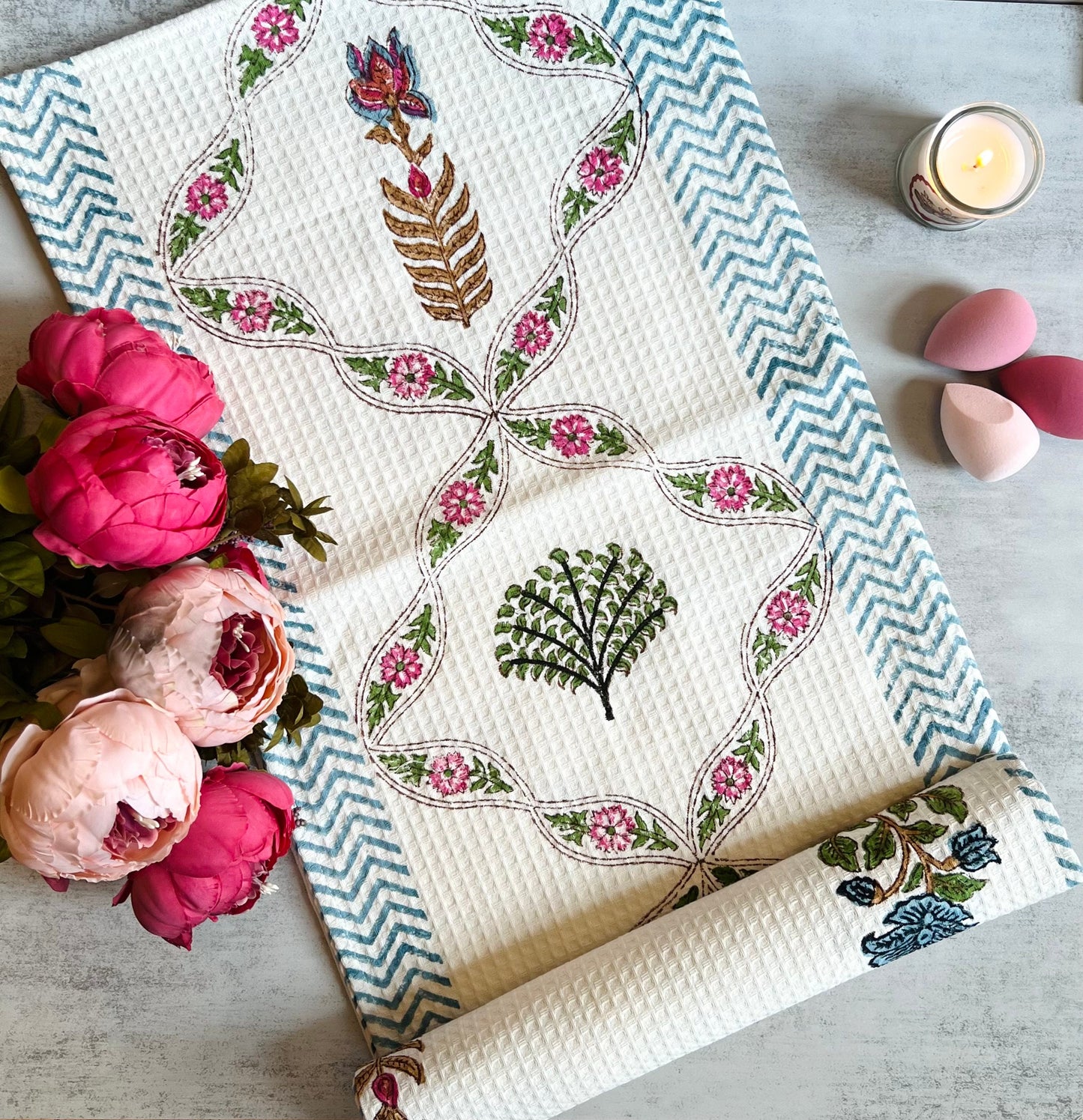 Quick Dry Towel Gift for Her Gifts for Mom Spa Towel Beach Towel Block Printed Towel Waffle Cotton Towel Gift for Spa lover Travel Accessory