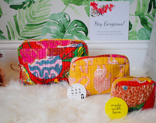 Set of 3 Toiletry Bags Quilted Pouches